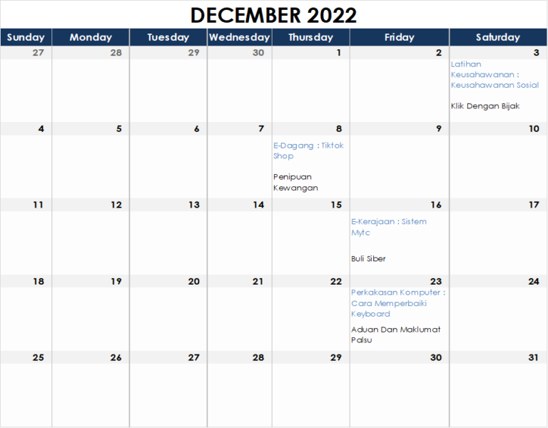 Jadual Aktiviti Disember