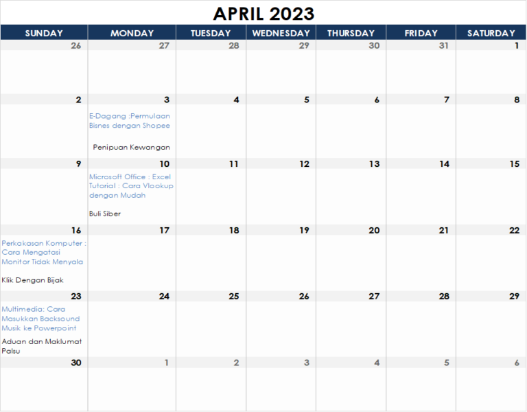 Jadual Aktiviti April 2023