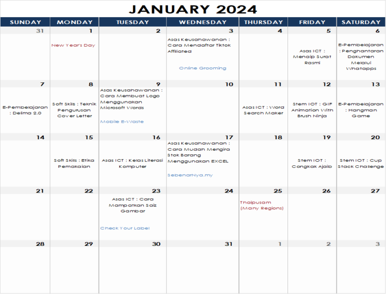 Jadual Aktiviti Januari 2024