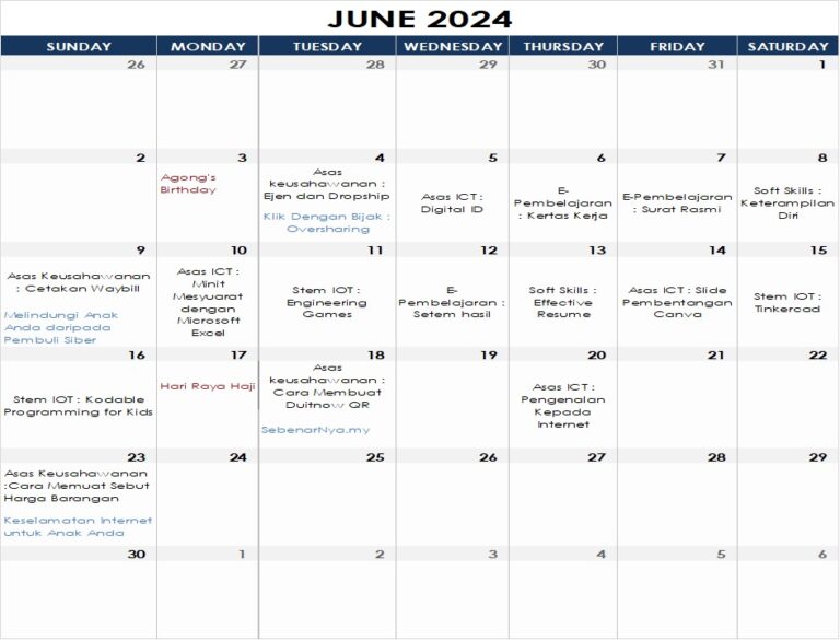 Jadual Aktiviti Jun 2024