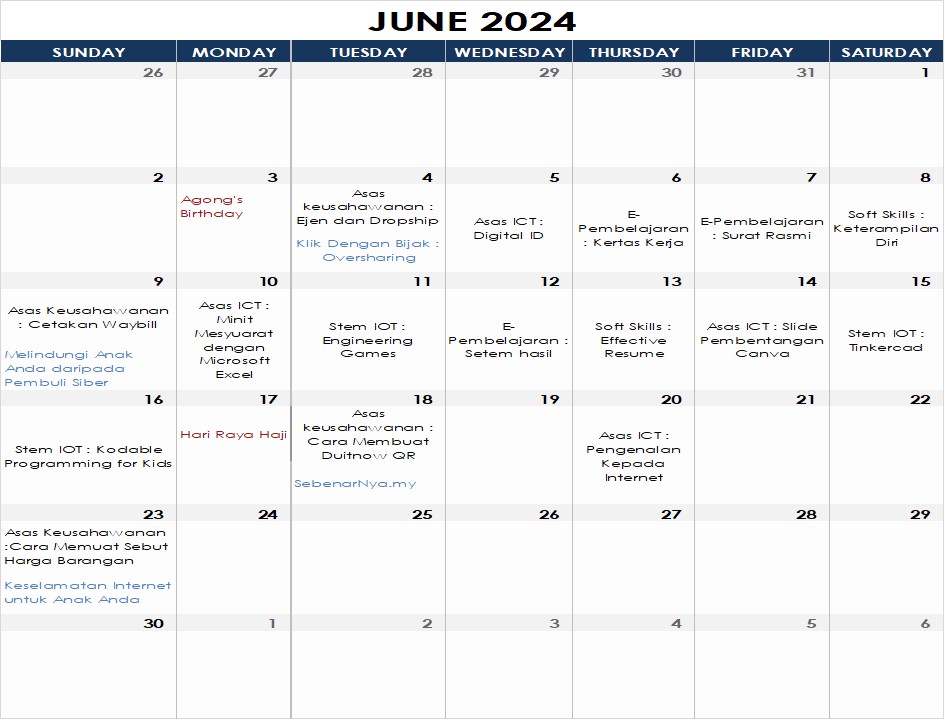Jadual Aktiviti Jun 2024